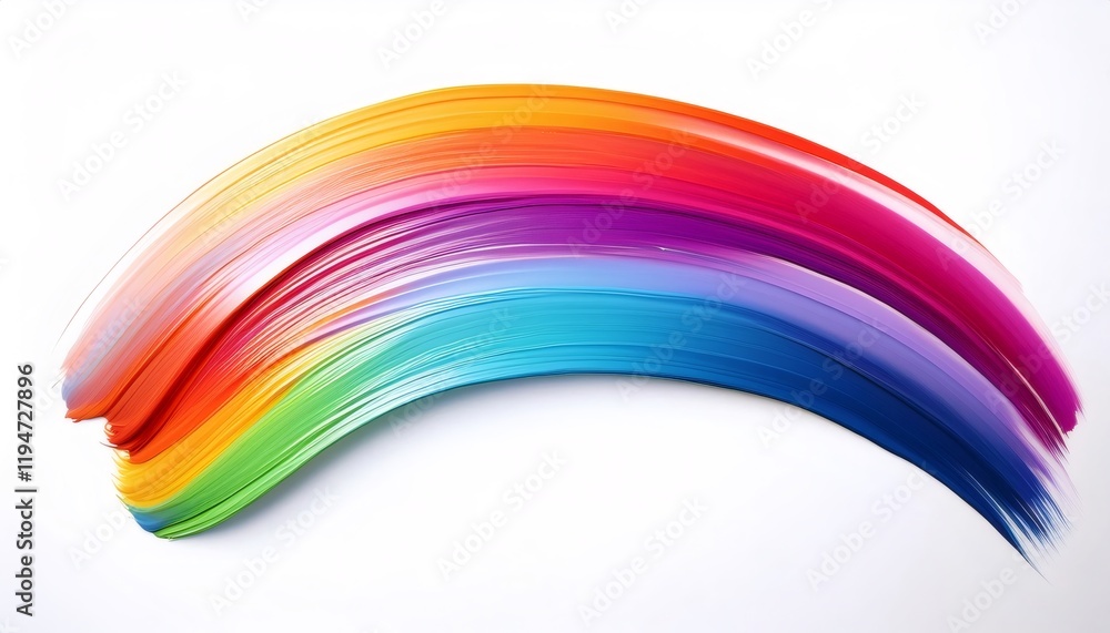 Poster gradient brush strokes swirling, blending vivid hues into sweeping curved pattern against pristine w