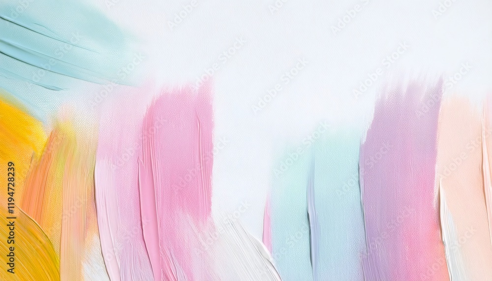 Poster minimalist design with pastel colored brush strokes on a white canvas, creating a soft and smooth te