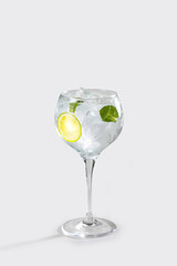 COCKTAILS- Fresh Vodka tonic cocktail with lemon, mint and ice, stock, on white background