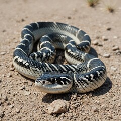 Fototapeta premium A desert king snake with black and white banding on a white background.