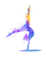 Sport, Illustration, Silhouette, Girl, Gymnastics, Vector, Isolated, Symbol, Gymnast, People, Black, Design, Icon, Activity, Woman, Person, Ribbon, Athlete, Female, Body, Background, Gymnastic, Dance