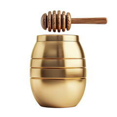 Golden Honey Pot with Dipper on White Background Isolated on transparent background