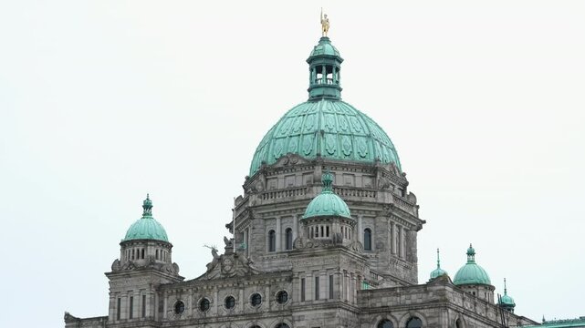 Morning video without people. Domes, top of Parliament House in Victoria, British Columbia, Canada.