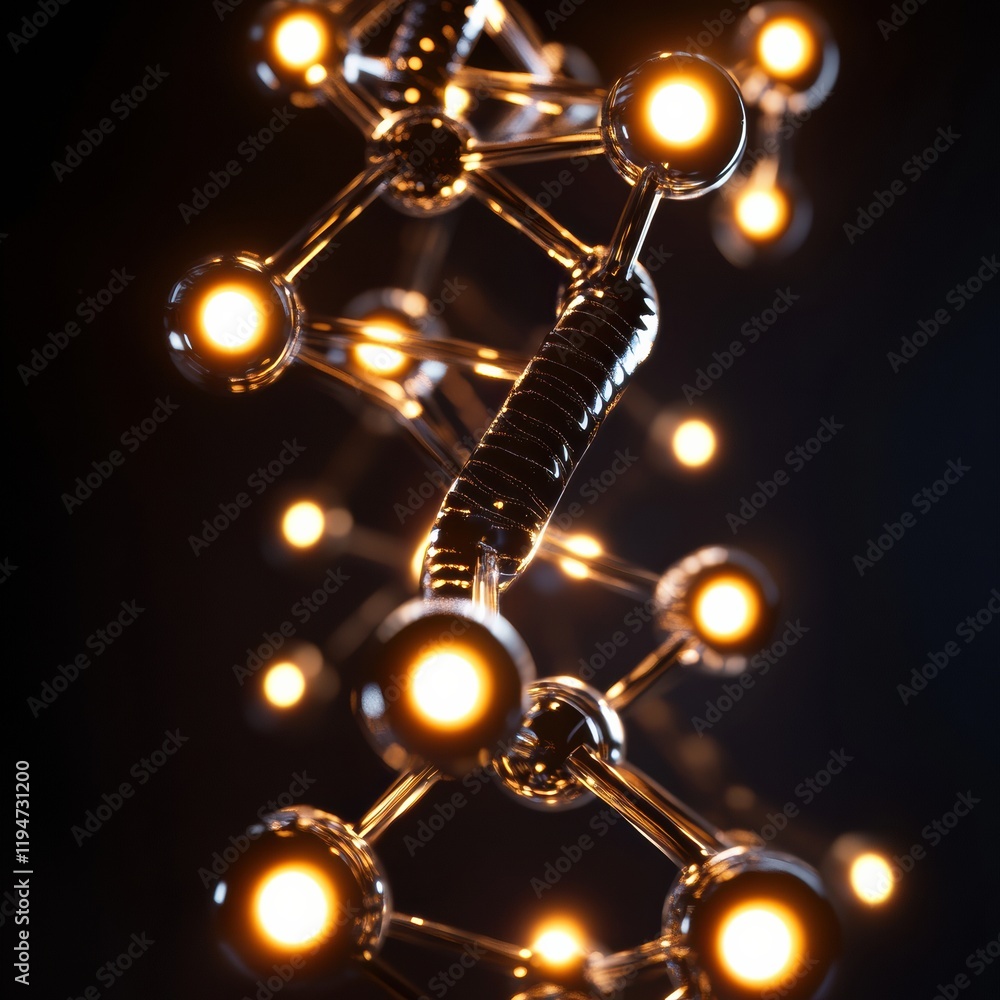 Leinwandbilder glowing dna double helix with molecular connections illuminated in dark background embedded with lig