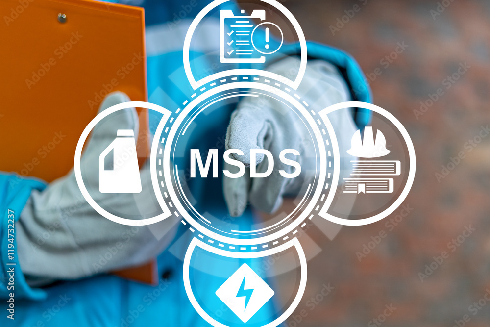 Aufkleber engineer working on virtual touch screen push abbreviation: msds. msds material safety data sheets i