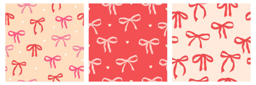 Collection of Love season, Valentines Seamless pattern  vector illustration of ribbon and bows