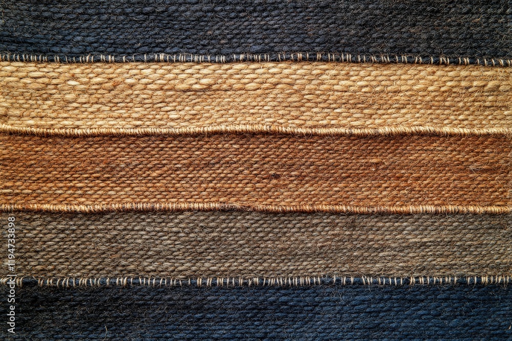 Poster this image showcases a woven fabric with horizontal stripes in varying earth tones, emphasizing natu