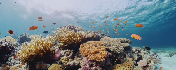 A coral reef teeming with colorful fish and marine life, 4k photo.