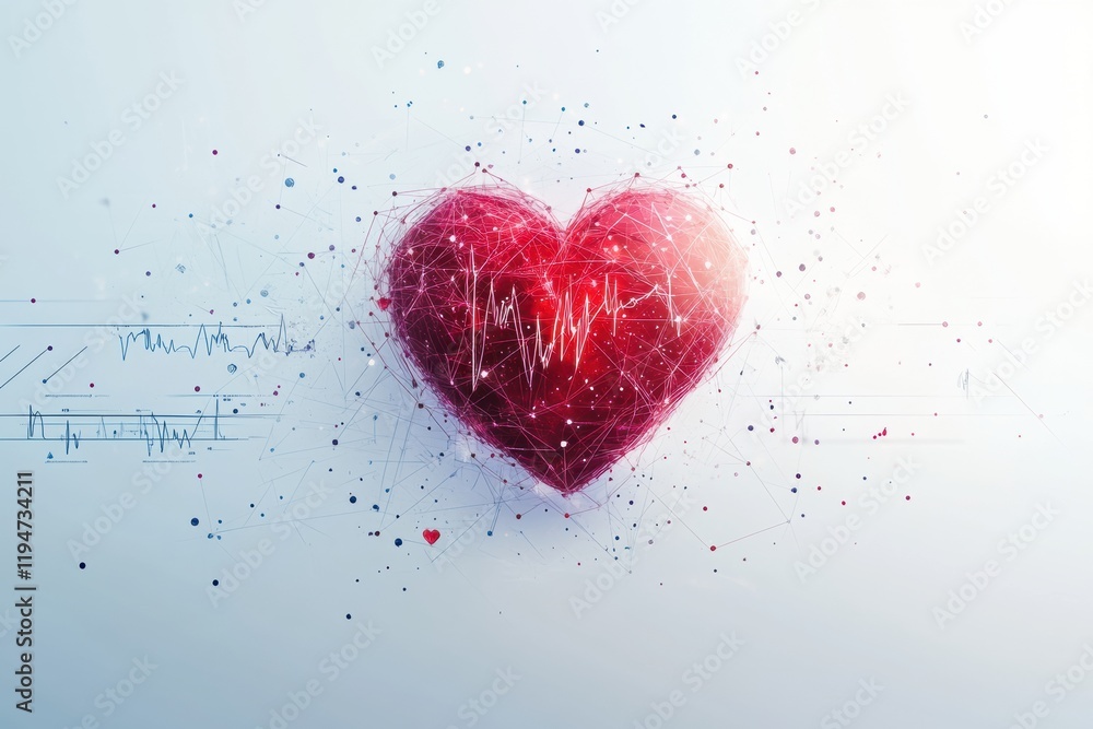 Leinwandbilder glowing red heart with dynamic cardiogram shows the pulse of life. generative ai