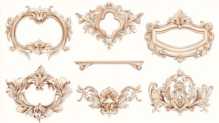 Fototapeta premium Vintage decorative elements featuring ornate frames and intricate designs for artistic projects