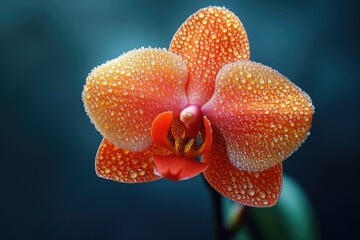 A close-up shot of a flower with water droplets glistening on its petals