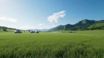 Fototapeta premium Futuristic Domes in Green Field