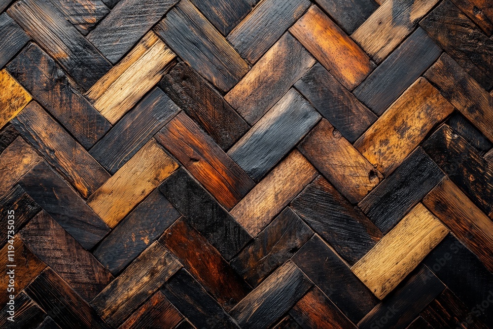 Poster This stylistic image contrasts dark and light wood tones within a herringbone design, reflecting artistic complexity and a beautiful exploration of nature's patterns.