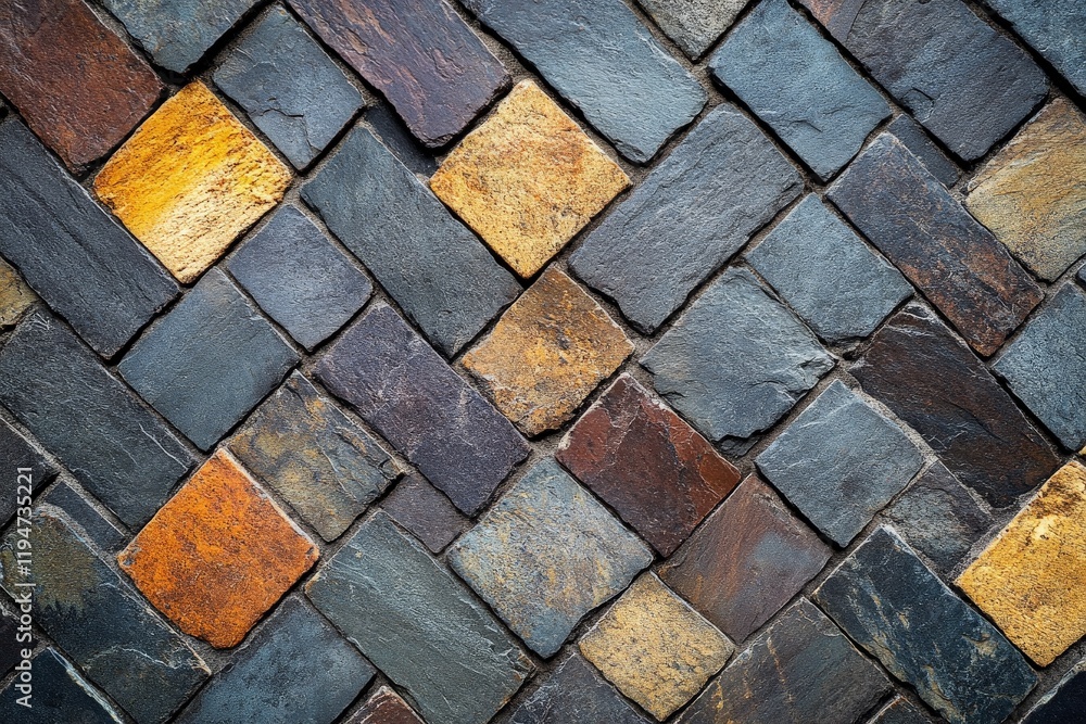 Fototapete this image highlights a colorful, geometric brick pattern that combines varying hues for a rustic ye
