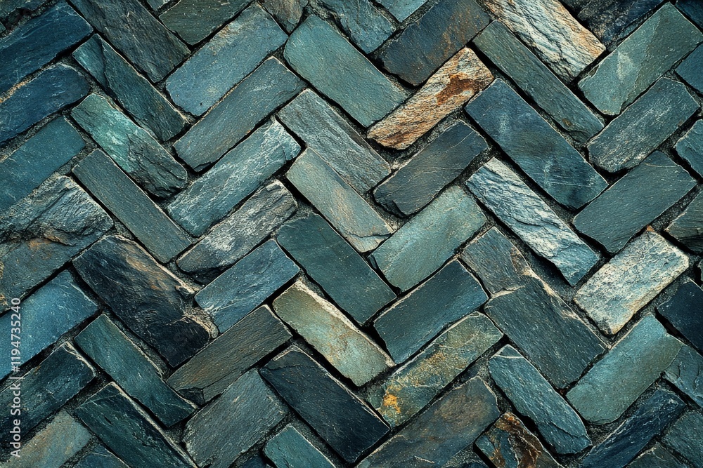 Poster A beautiful display of slate bricks arranged in a chevron pattern. The cool tones and textures create a visually striking surface that's both modern and classic.