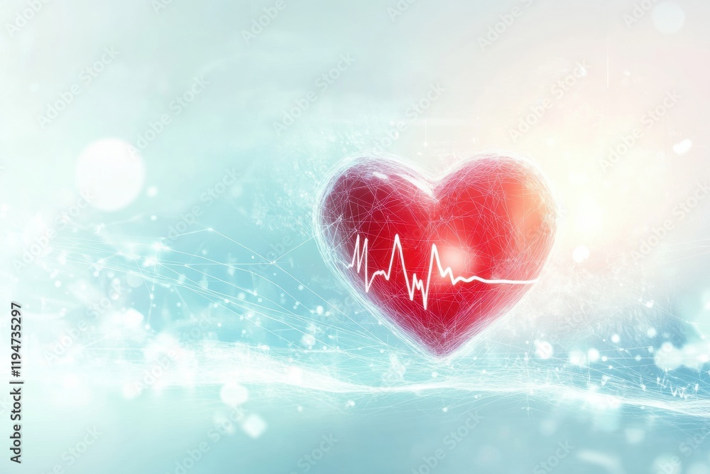 Aufkleber dynamic glowing red heart with cardiogram illustrating emotions and health in a vibrant abstract bac
