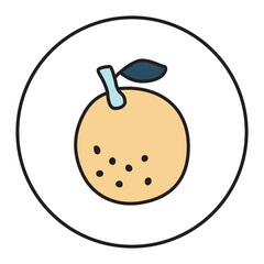 Citrus orange or lemon doodle icon hand drawn with black line in freehand style and colored. Vector illustration isolated on white background