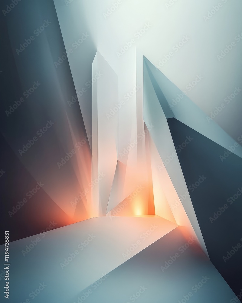 Poster Abstract geometric forms with sharp edges and soft lighting