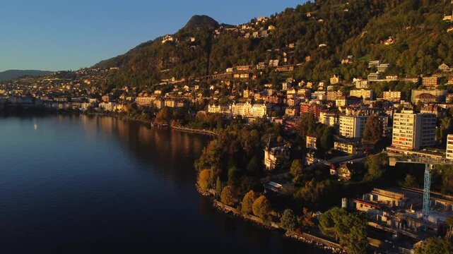 The Beauty of Veytaux: Aerial Views of the City and Lake Geneva at Dusk