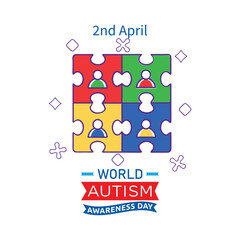 2nd April World Autism Awareness Day Concept With Puzzle Pieces Symbol Of Autism Flat Illustration