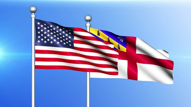 USA and Herm Flag Waving On Pole Seamless Loop