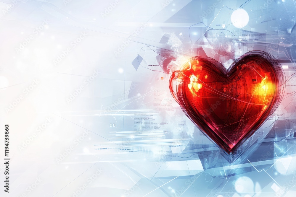 Aufkleber glowing red heart with dynamic cardio visuals representing life and emotion in a vibrant digital spa