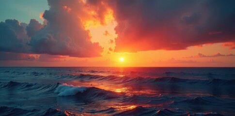 Fiery orange and gold sunset hues paint the Pacific's vast expanse , landscape, day, color