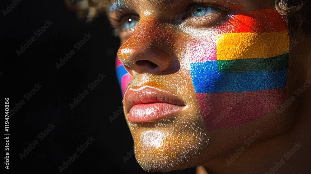 Poster close-up shot of a person with a painted face, perfect for creative projects and events