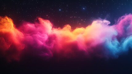 Colorful smoke nebula against starry night sky.