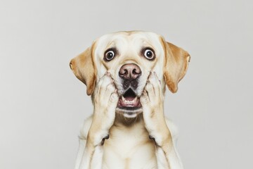 A photo of a dog looking surprised