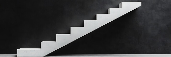 Obraz premium A minimalist white staircase ascends against a dark wall, highlighting modern design and architectural elegance.