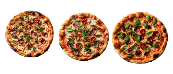 Delicious pizza selection with fresh ingredients italian restaurant food photography bright light close-up view culinary art