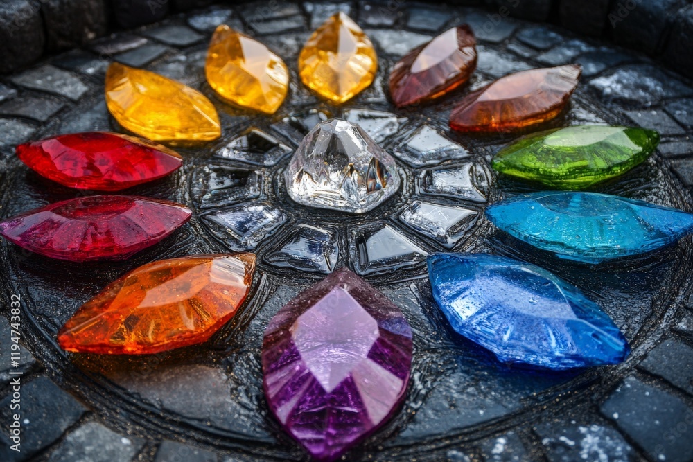 Leinwandbilder stunning crystal formations arranged in a colorful circular pattern, creating a breathtaking and viv