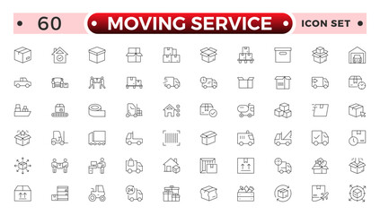 Moving Service outline icon. Set of Delivery and logistics web icons in line style. Courier, shipping, express delivery, tracking order, support, business.