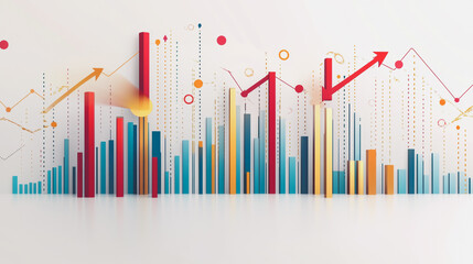 Abstract white background with Colorful charts and graphs with statistics to innovative analyze business potential and forecast future development of companies growth.