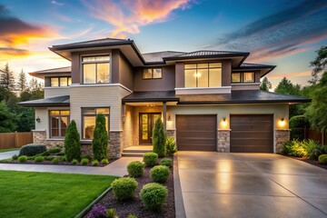 Modern Luxury Dream Home Exterior - Architectural Photography Stock Image