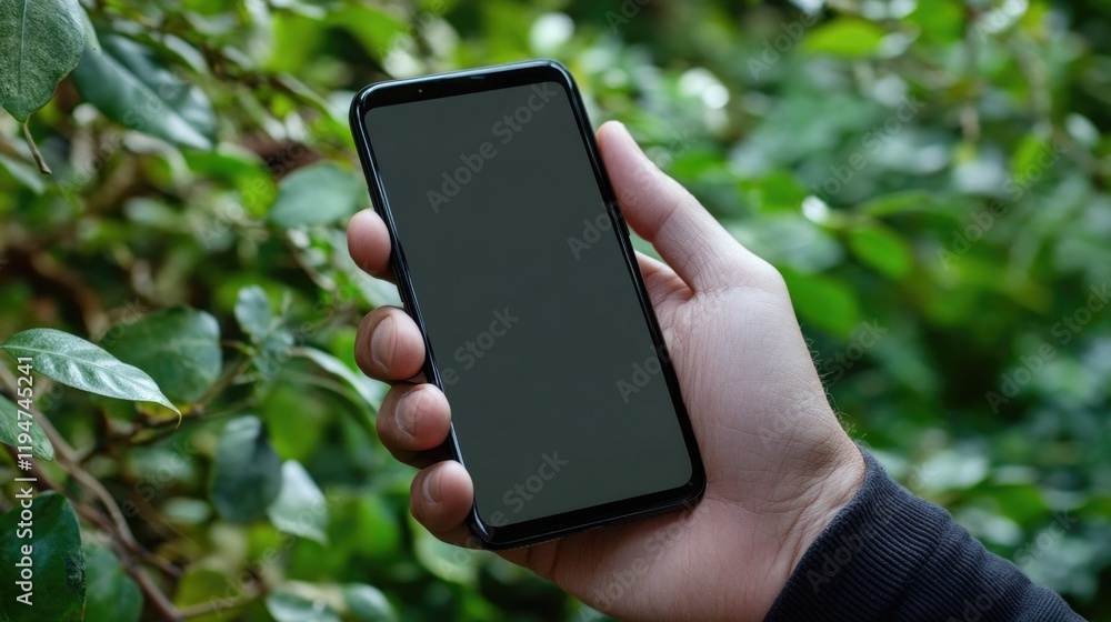 Poster a person holding a cell phone in their hand, ready to make a call or check notifications