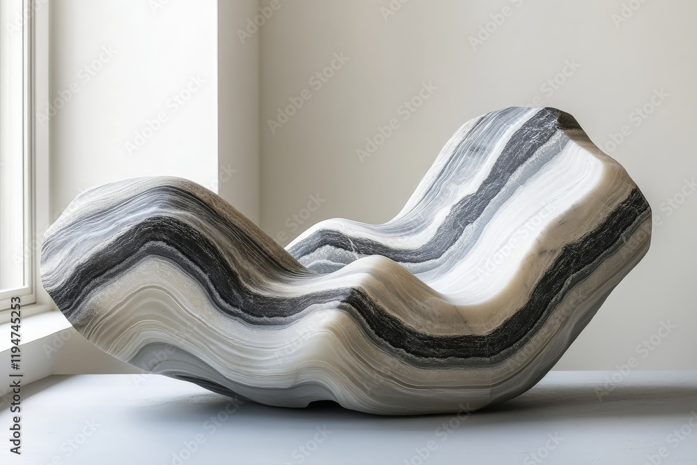 Poster this image captures a monochrome stone sculpture showcasing a wavy, layered design with stunning nat