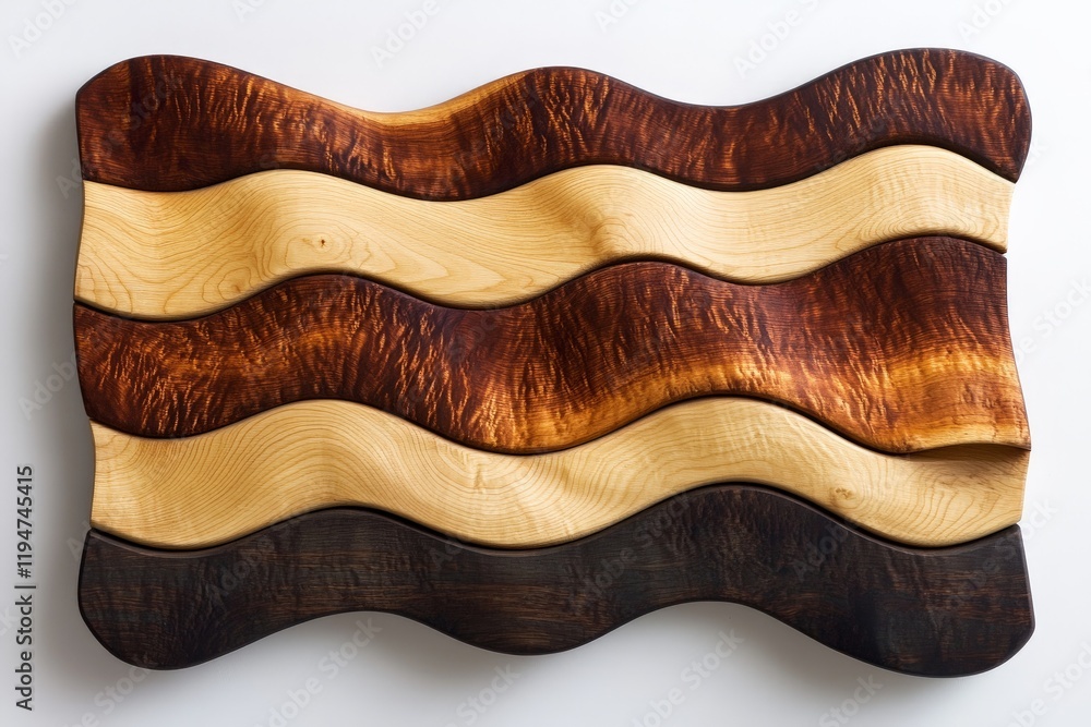 Poster this artwork features a collection of wavy wooden panels in a harmonious blend of light and dark woo