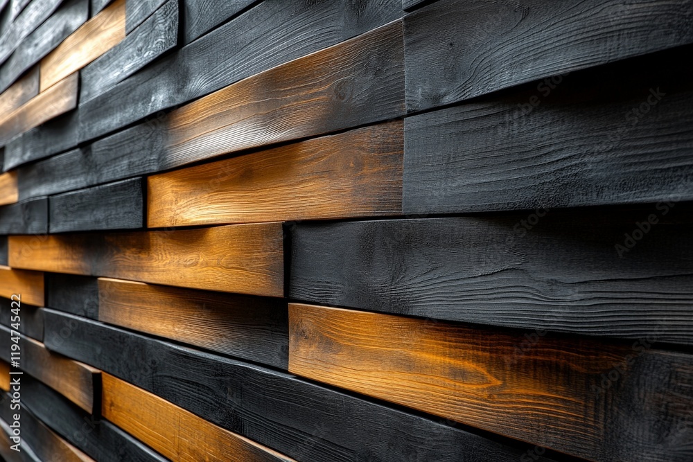 Poster an abstract arrangement of interlocking wooden planks, featuring a seamless gradient of colors from 