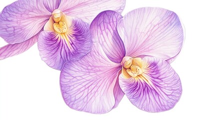 Obraz premium Close-up shot of two purple flowers on a white background