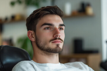 Obraz premium Portrait of a man getting a stylish new haircut in a salon generative ai