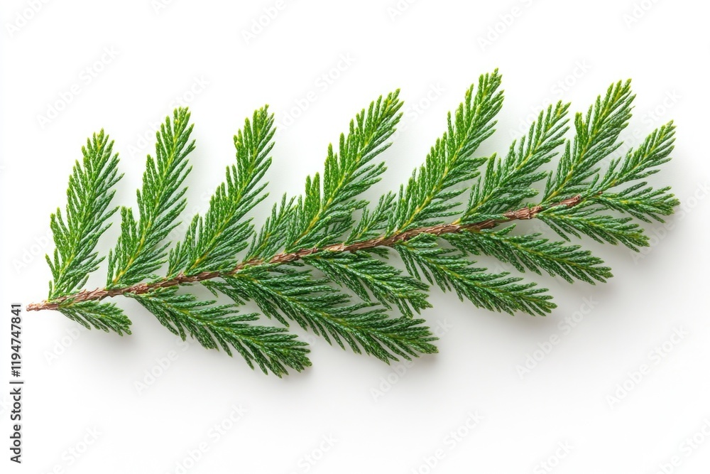 Poster a lone pine tree branch sits on a white surface, ready for decoration or design