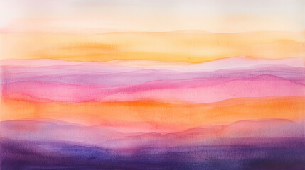 Abstract watercolor horizon with soft layers of orange, pink, and purple. Perfect for wellness branding, posters, and modern wall art.