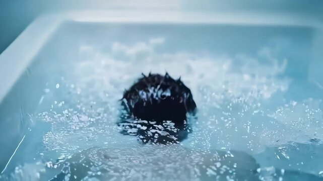 A person preparing to enter an ice bath, demonstrating the use of recovery techniques.
