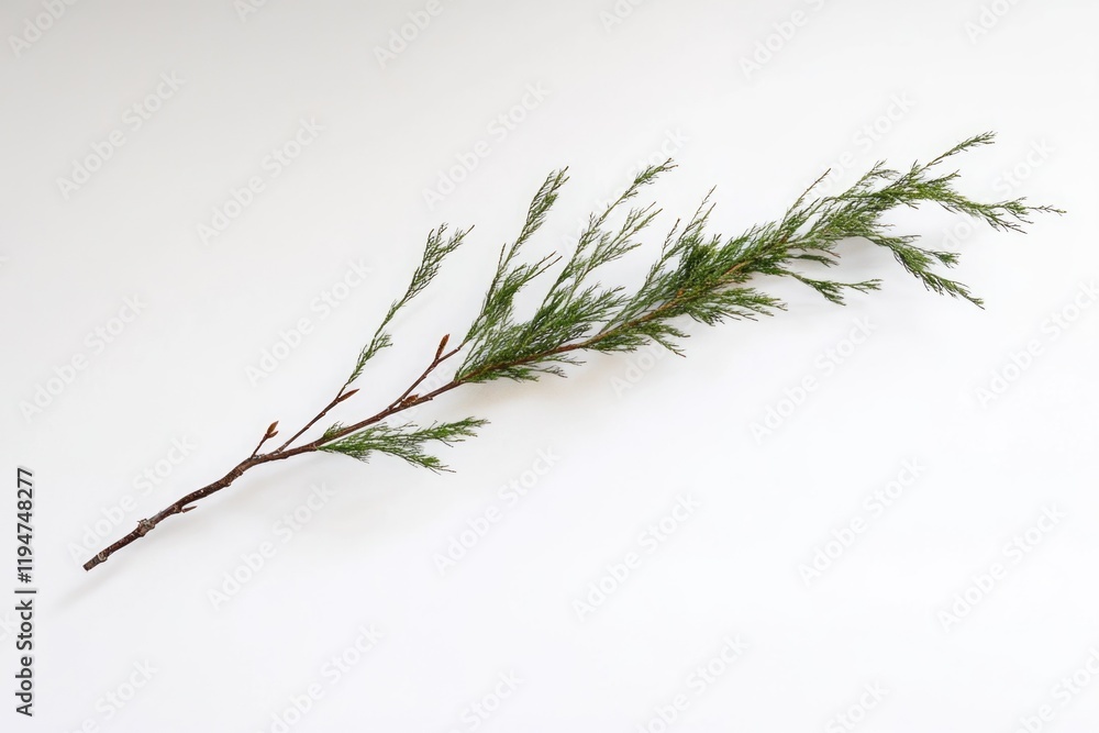 Poster a single tree branch on a white surface, great for minimalist designs and backgrounds