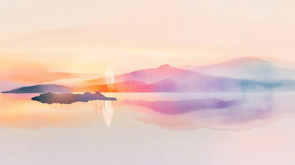 Soft watercolor horizon blending violet, pink, and gold tones. Ideal for meditation visuals, spa promotions, and modern artistic projects.