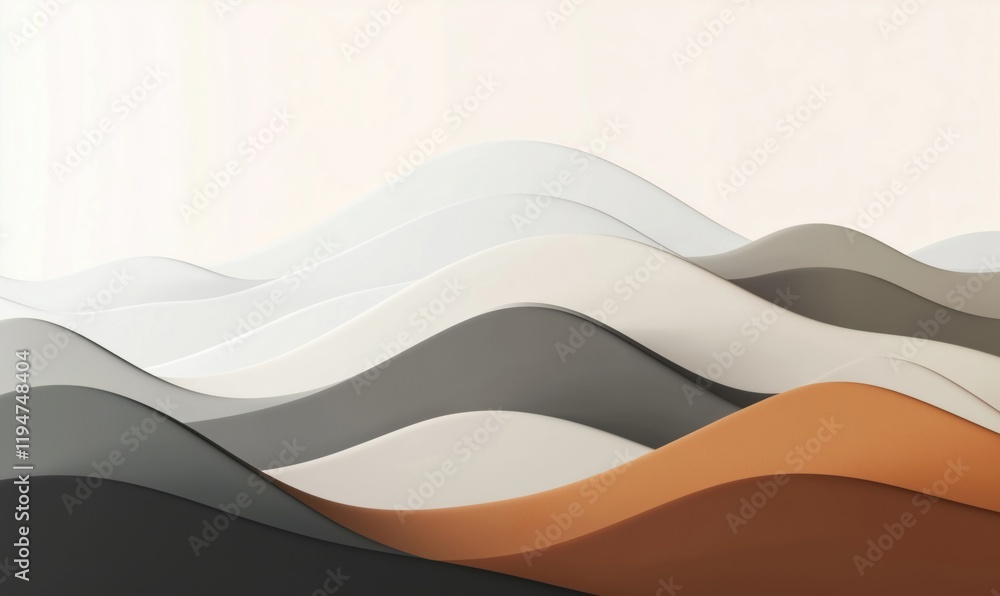 Aufkleber abstract wavy patterns in neutral tones with orange accent, showcasing smooth curves and layers, cre