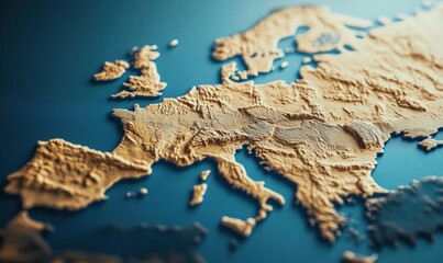 3D Relief Map of Europe Highlighting Geographical Features and Borders