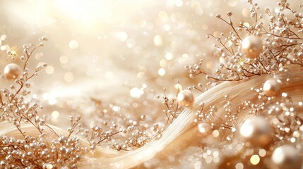 Elegant pearl and ribbon decor, festive bokeh background, holiday celebration